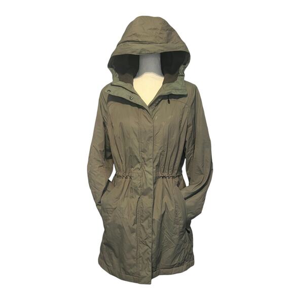 L.L. Bean 271140 Parka Womens Sz Medium Petite Green Hooded Jacket Full Zip Snap - Picture 4 of 9
